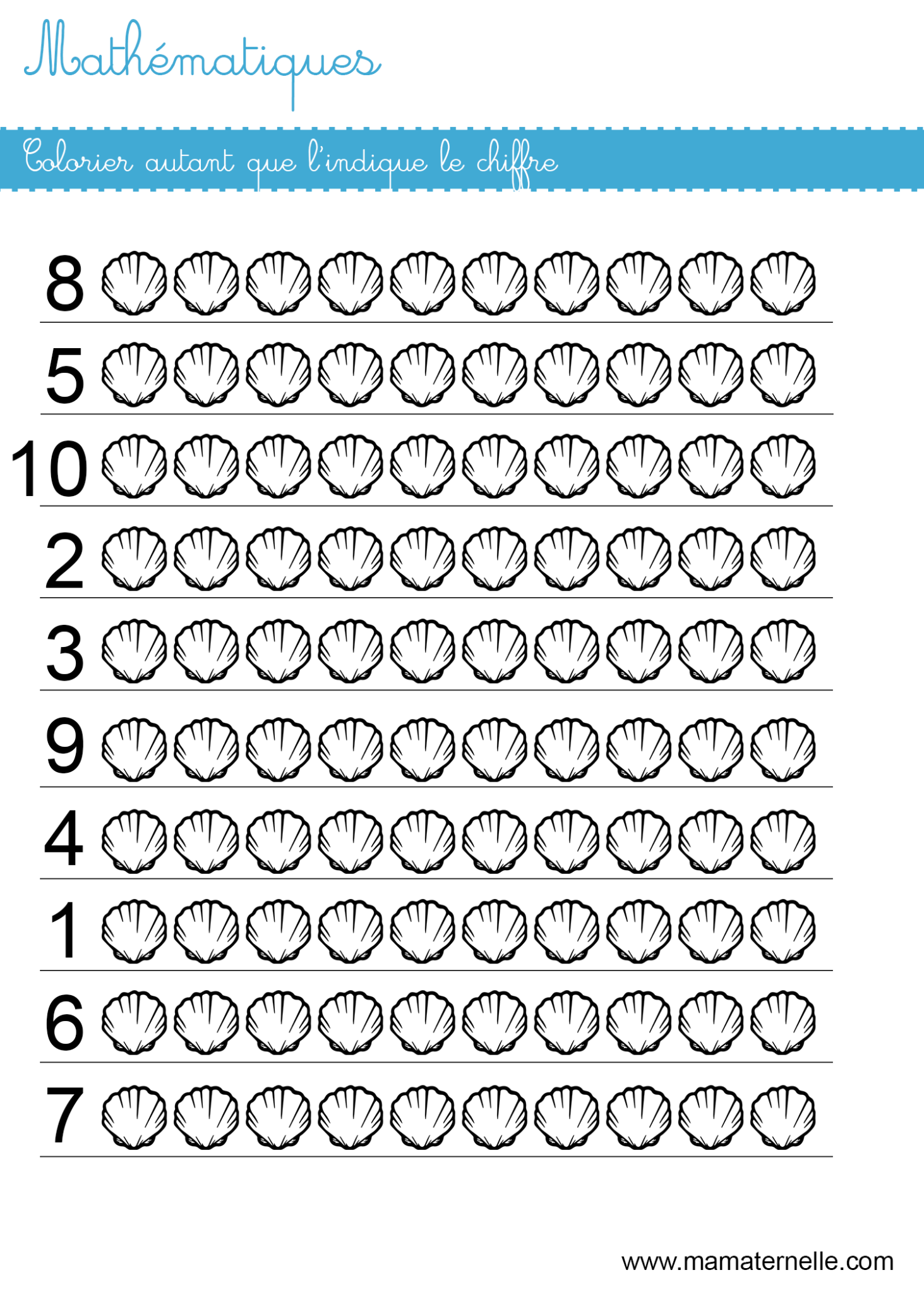 Mathématiques colorier autant que le chiffre Ma Maternelle