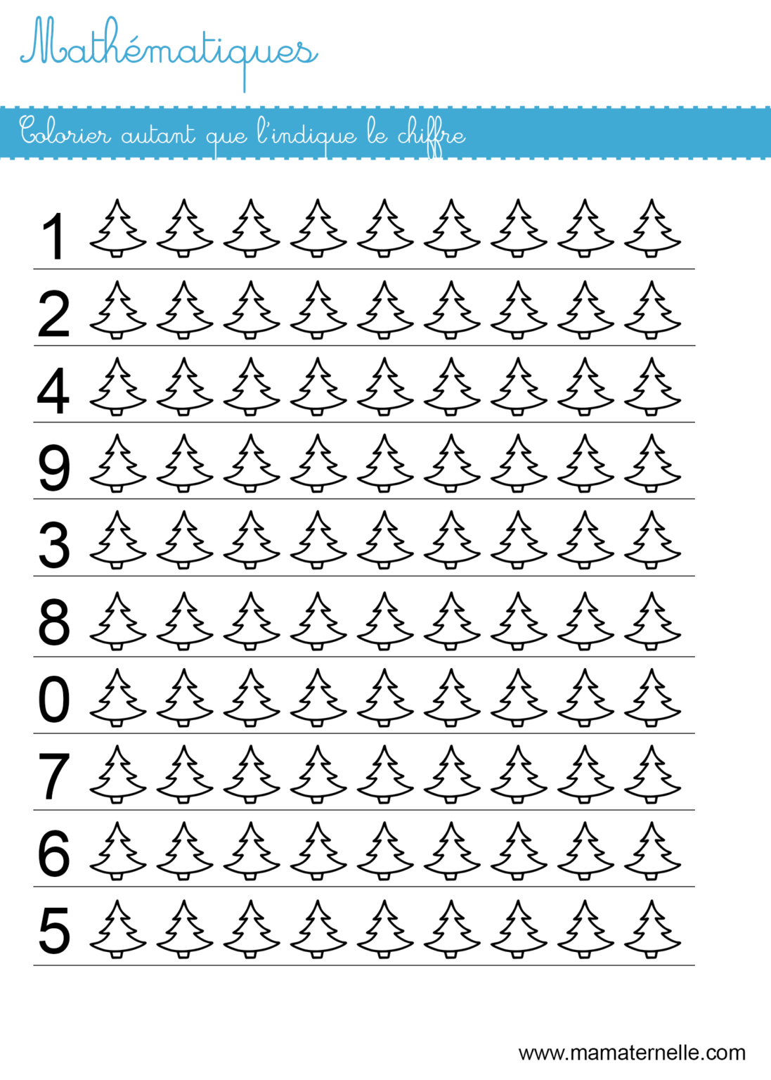 Mathématiques colorier autant que le chiffre Ma Maternelle