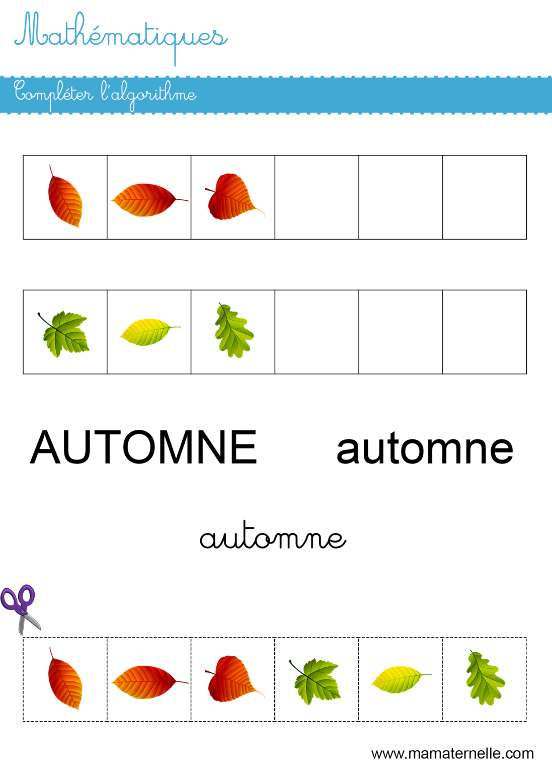 Mathématiques compléter l algorithme Ma Maternelle