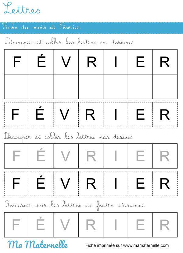 Lettres fiche du mois de février Ma Maternelle