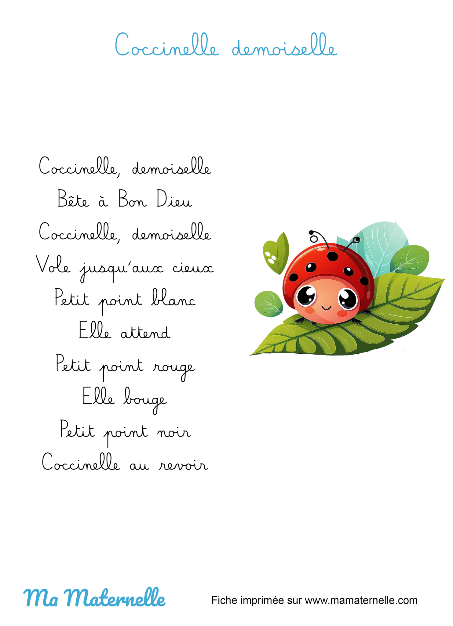 Chanson Coccinelle Demoiselle Ma Maternelle