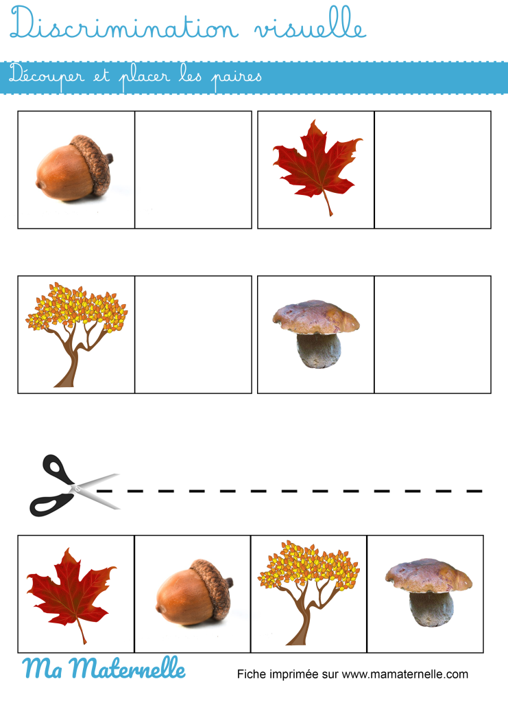 Petite section - Discrimination visuelle : découper et placer les paires