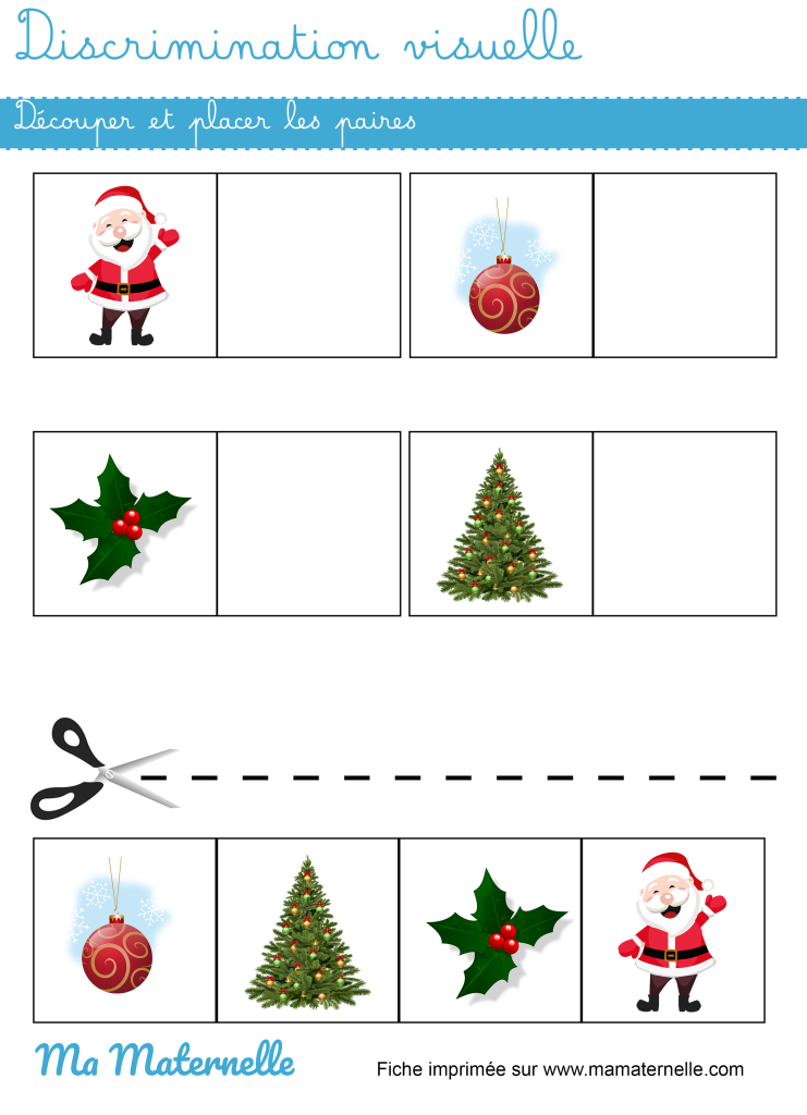 Petite section - Discrimination visuelle : découper et placer les paires