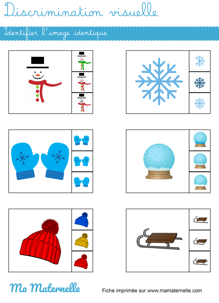 Petite section - Discrimination visuelle : identifier l’image identique