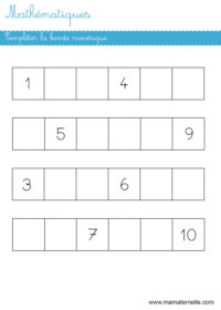 Grande section - Mathématiques : compléter la bande numérique