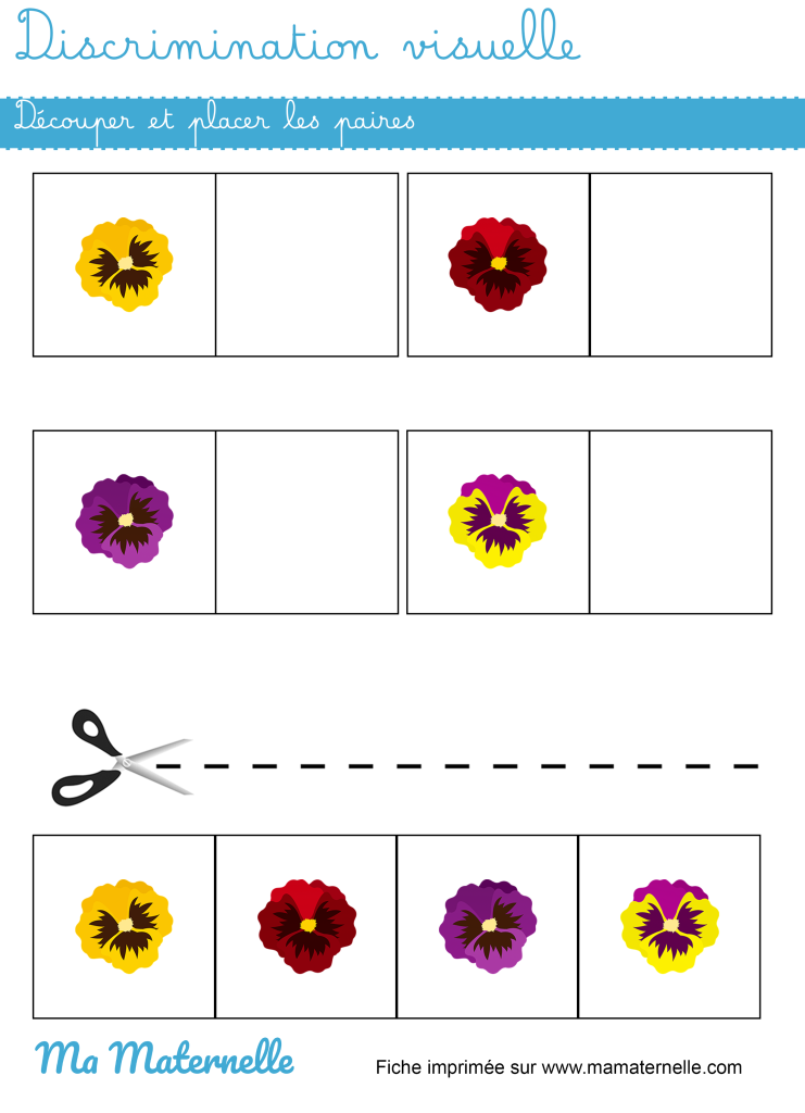 Petite section - Discrimination visuelle : découper et placer les paires