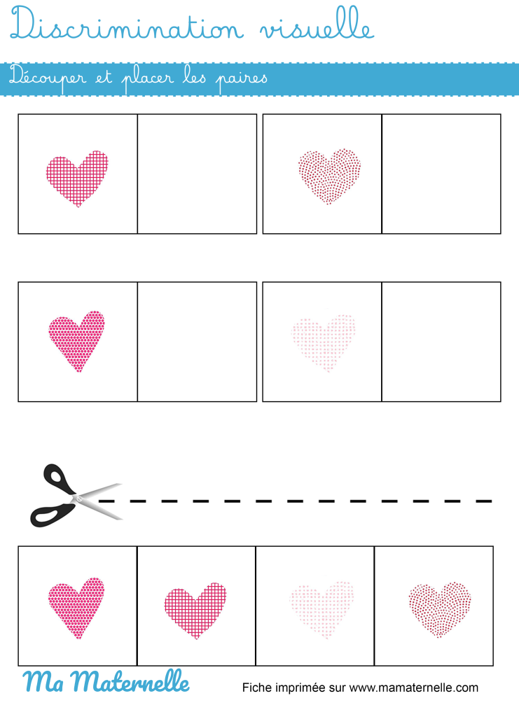 Petite section - Discrimination visuelle : découper et placer les paires