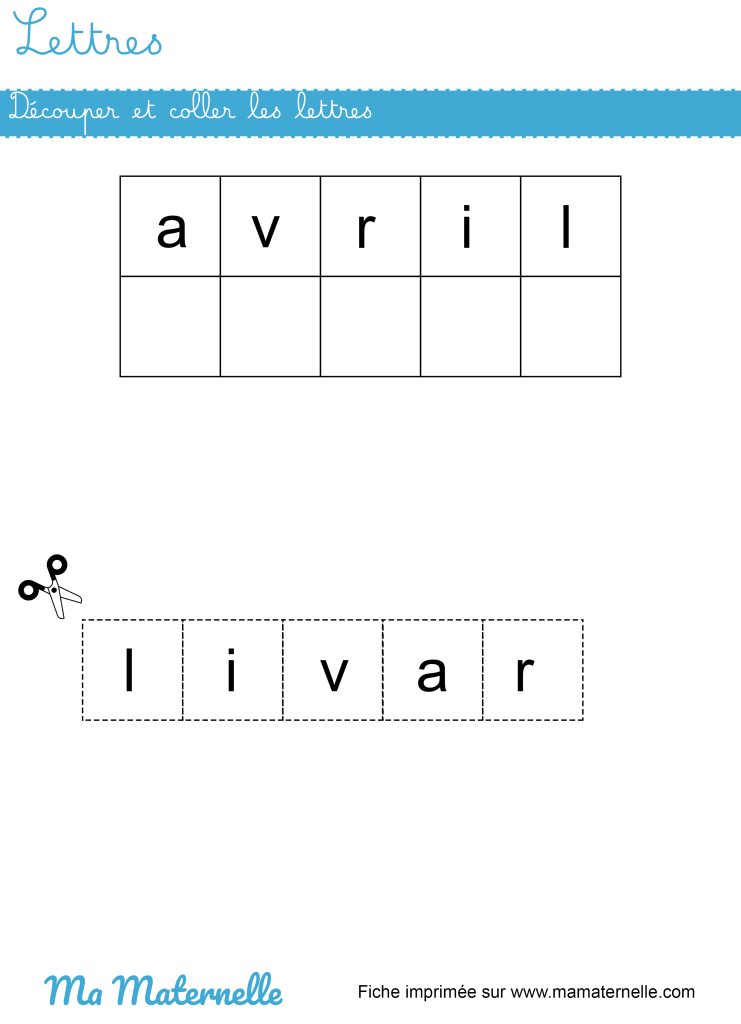 Moyenne section - Lettres : découper et coller