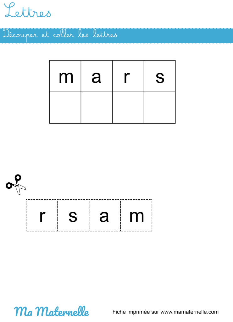 Moyenne section - Lettres : découper et coller les lettres