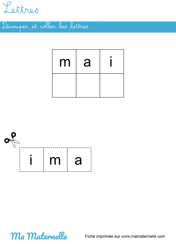 Moyenne section - Lettres : découper et coller