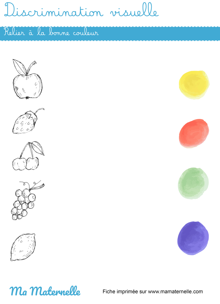 Petite section - Discrimination visuelle : relier à la bonne couleur