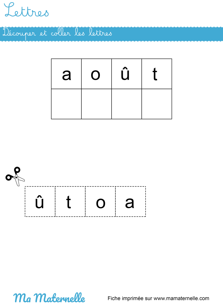 Moyenne section - Lettres : découper et coller les lettres