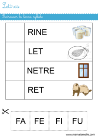 Grande section - Lettres : entourer selon la syllabe d’attaque