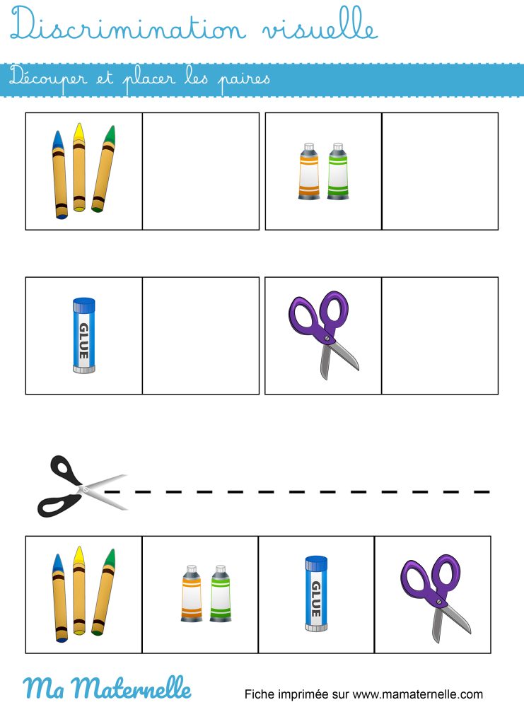 Petite section - Discrimination visuelle : découper et placer les paires