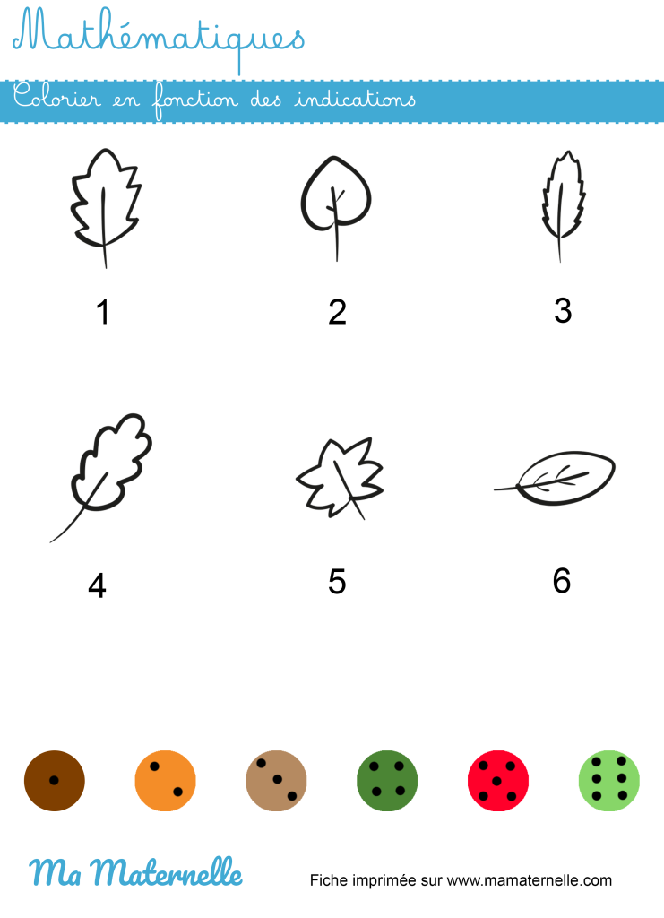 Moyenne section - Mathématiques : colorier en fonction des indications