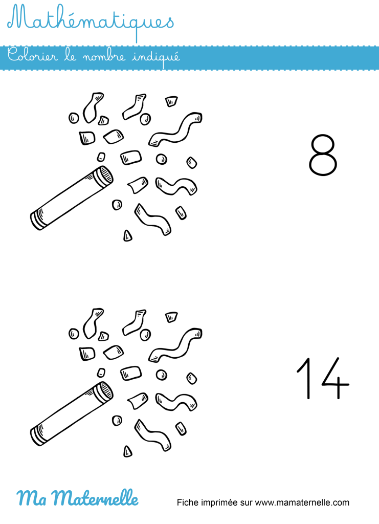 Grande section - Mathématiques : colorier le nombre indiqué
