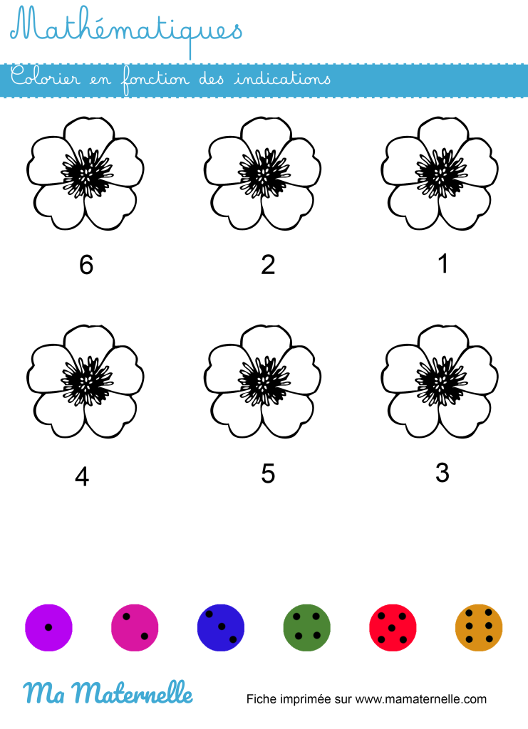 Moyenne section - Mathématiques : colorier selon les indications