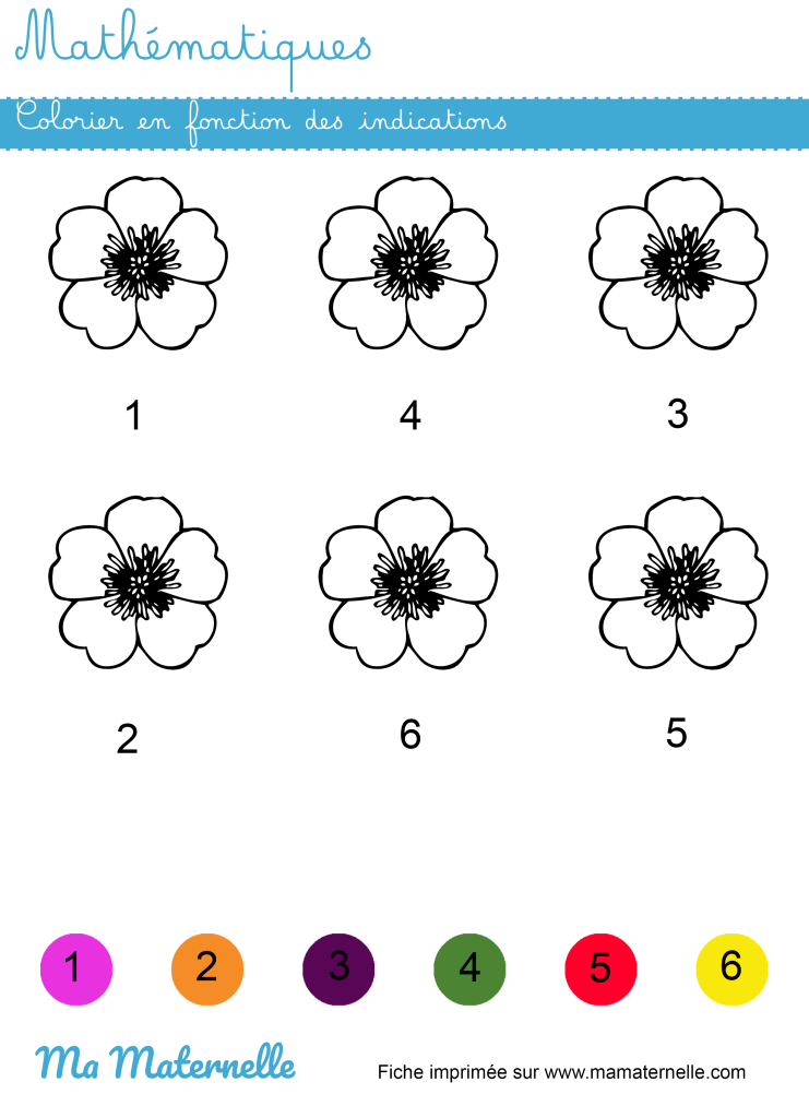 Moyenne section - Mathématiques : colorier en fonction des indications