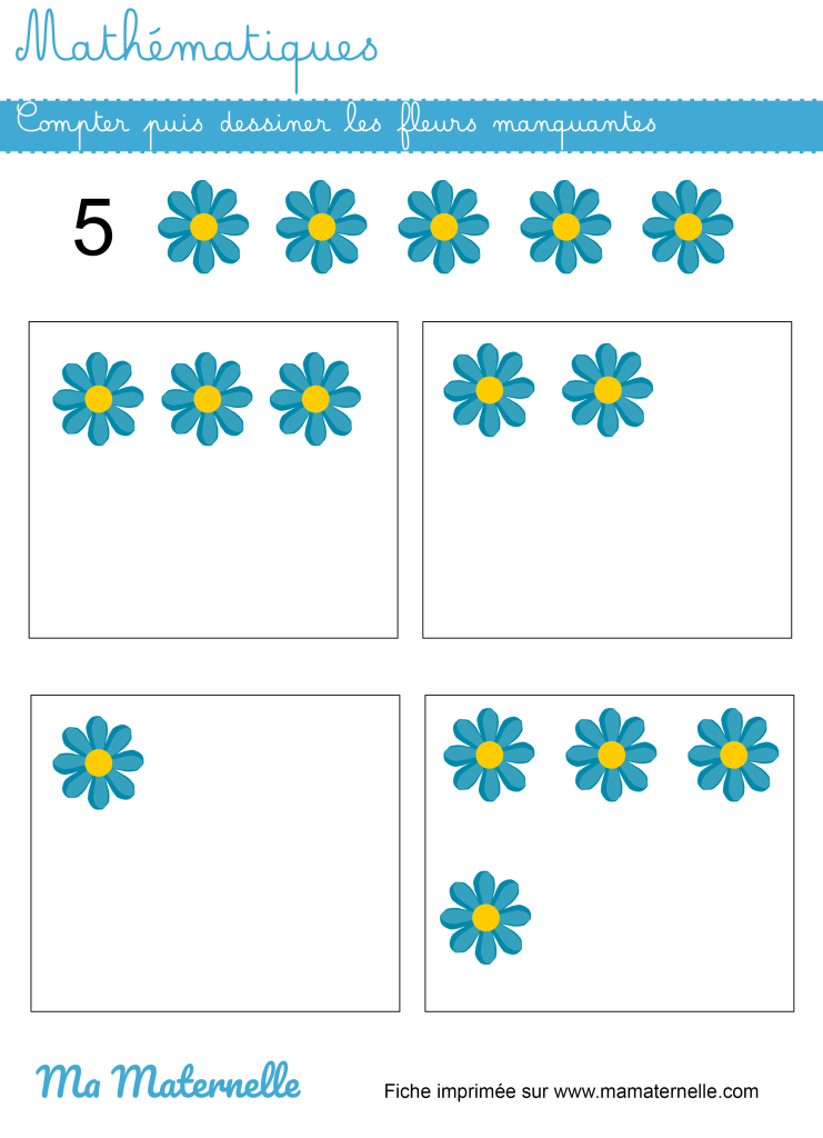 Moyenne section - Mathématiques : dessiner les fleurs manquantes