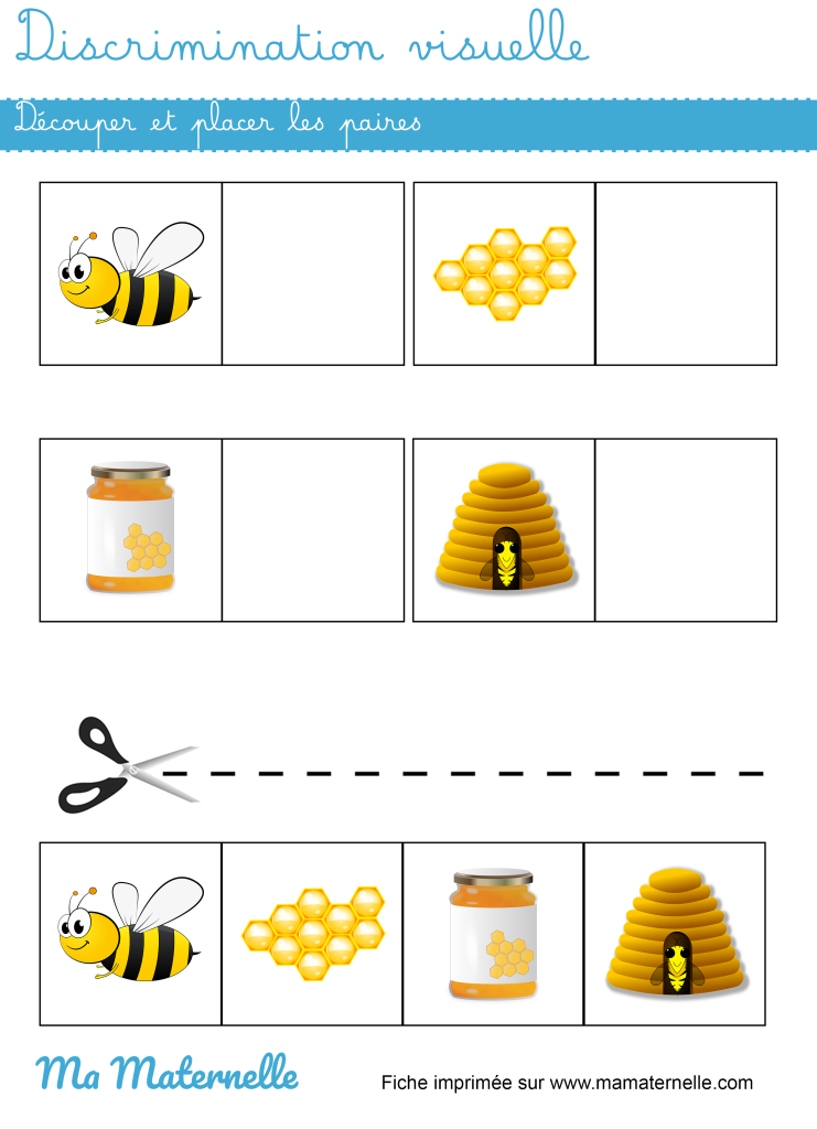 Petite section - Discrimination visuelle : découper et placer les paires