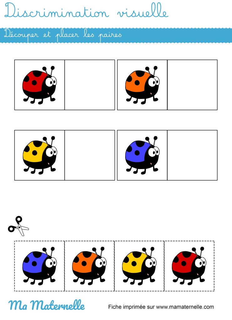 Petite section - Discrimination visuelle : découper et placer les paires