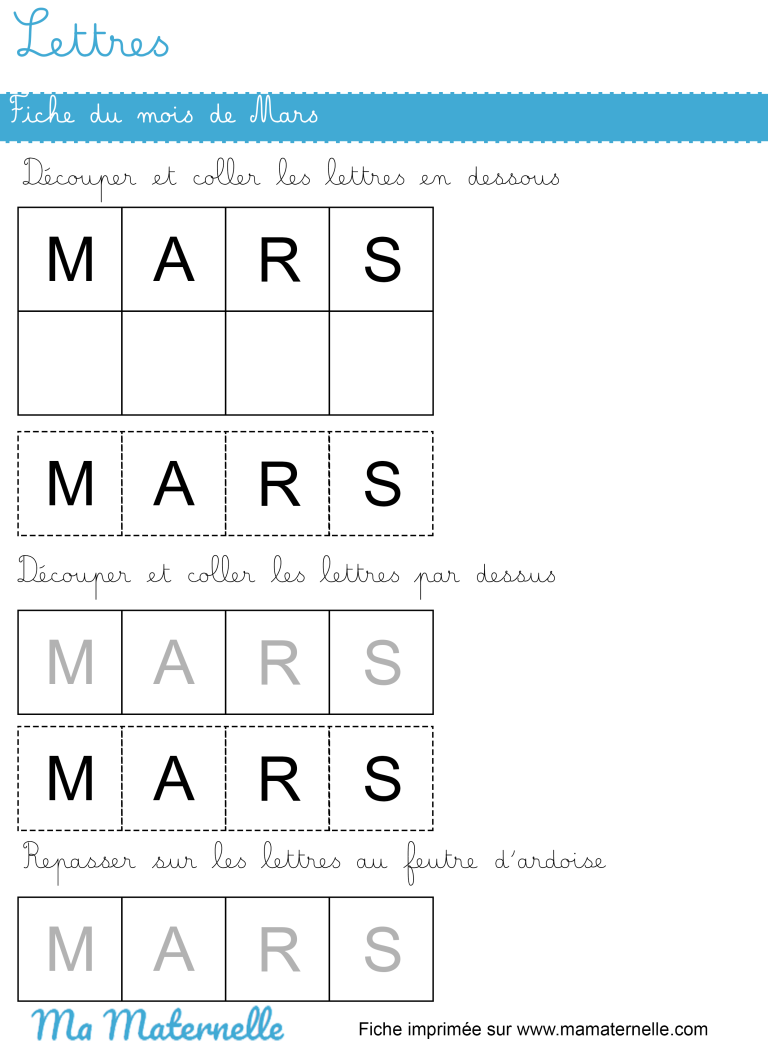 Lettres Fiche Du Mois De Mars Ma Maternelle