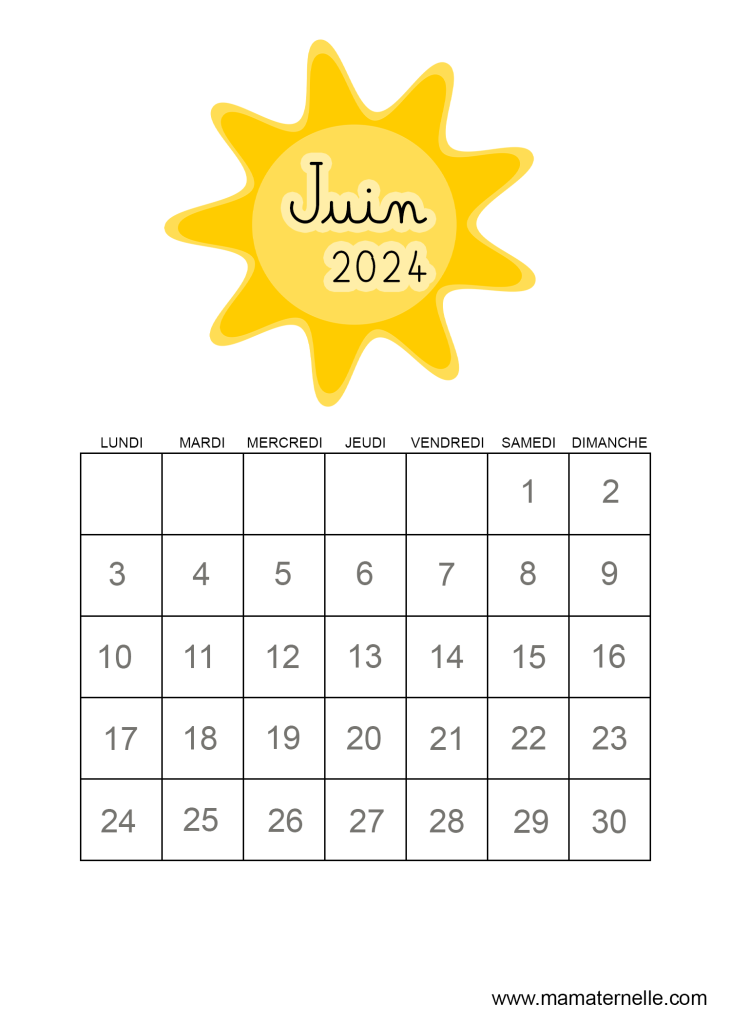 Activités - Calendrier Juin 2024