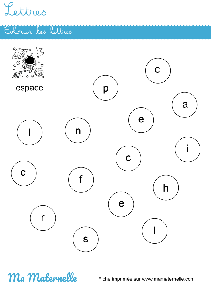 Moyenne section - Lettres : colorier les lettres