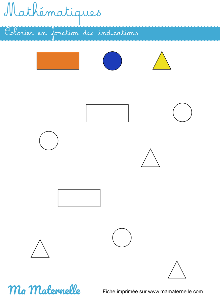 Moyenne section - Mathématiques : colorier en fonction des indications