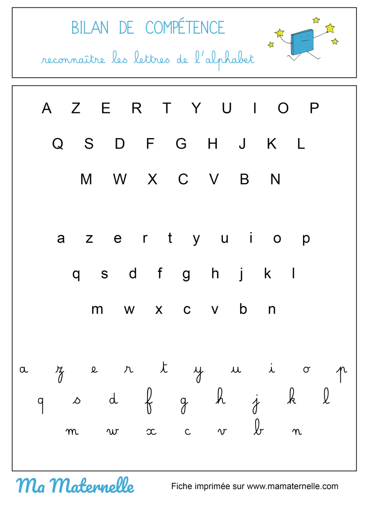 Activités - Bilan de compétence : lettres alphabet