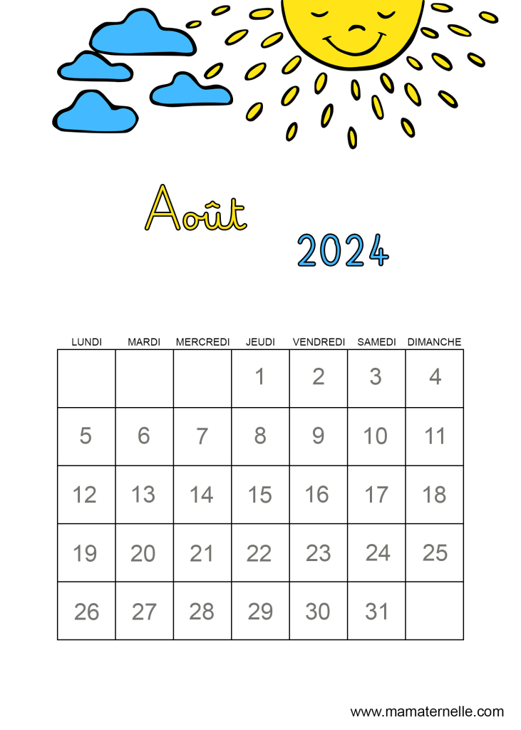 Activités - Calendrier Août 2024