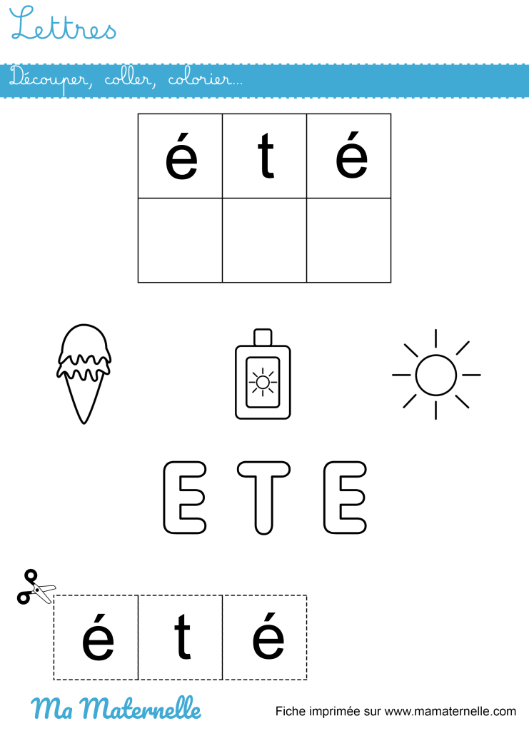 Moyenne section - Lettres : découper, coller, colorier