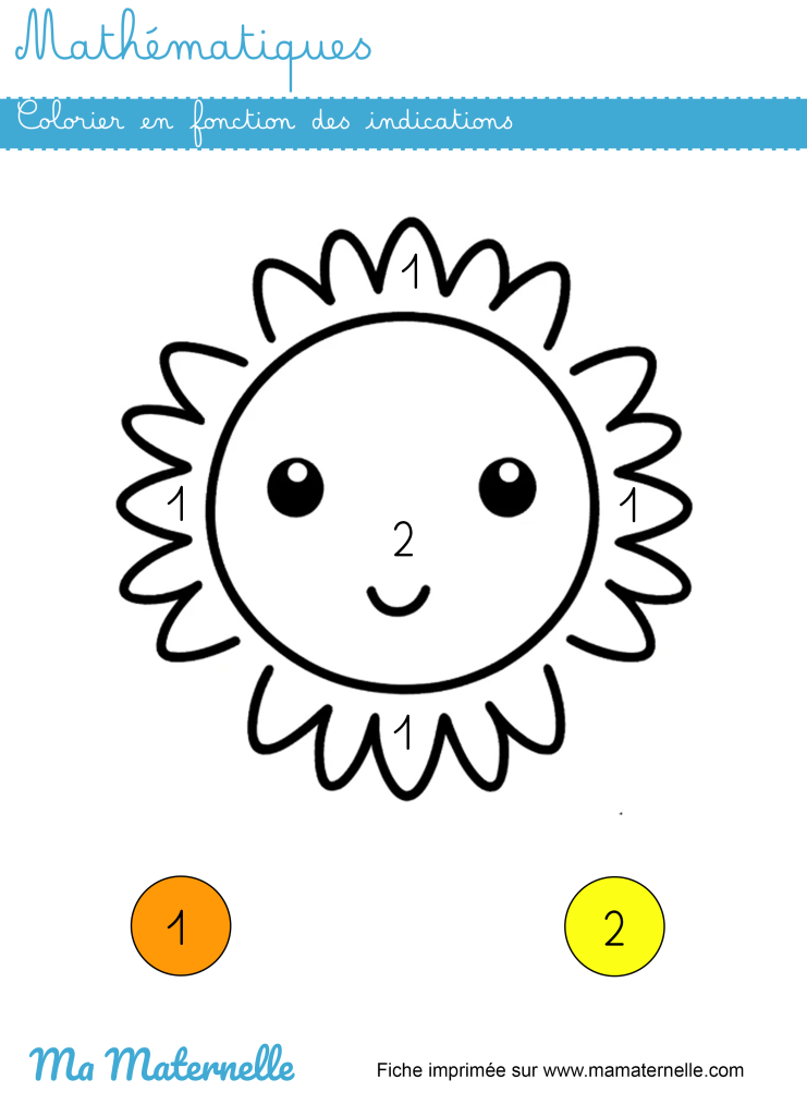 Moyenne section - Mathématiques : colorier en fonction des indications