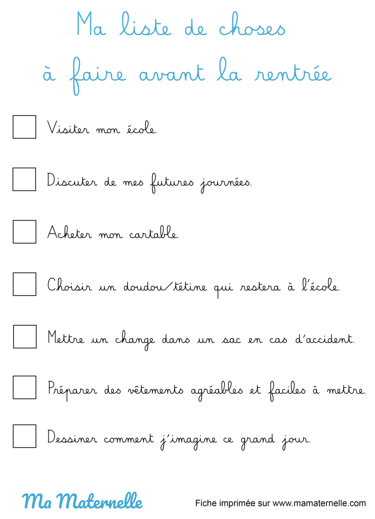 Activités - Ma liste de choses à faire avant la rentrée