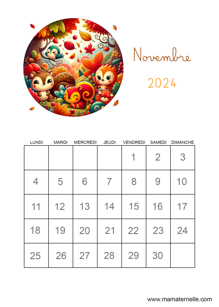 Activités - Calendrier Novembre 2024