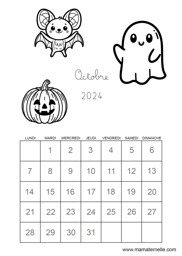 Activités - Calendrier coloriage Octobre 2024