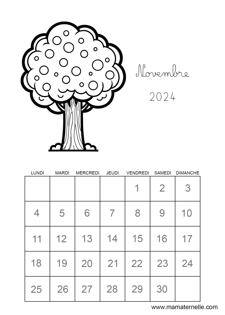 Activités - Calendrier coloriage Novembre 2024