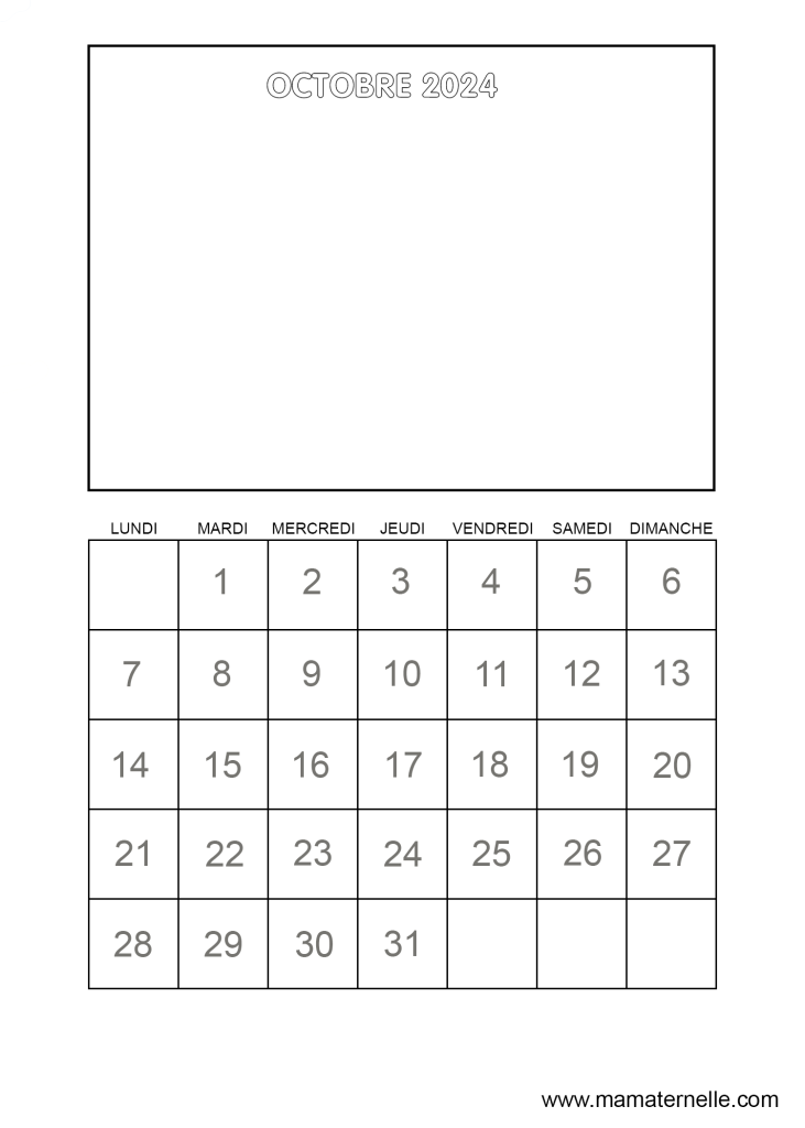 Activités - Calendrier vierge Octobre 2024