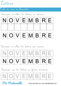 Petite section - Lettres : fiche du mois de décembre