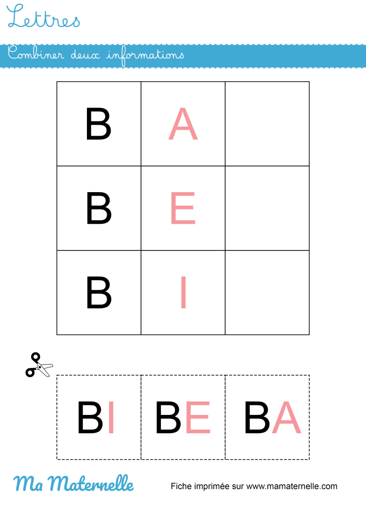 Grande section - Lettres : tableau à double entrées