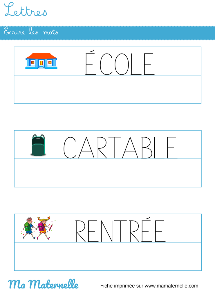 Moyenne section - Lettres : écrire les mots