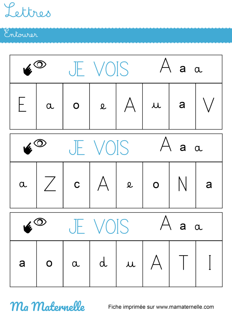 Grande section - Lettres : entourer les lettres vues