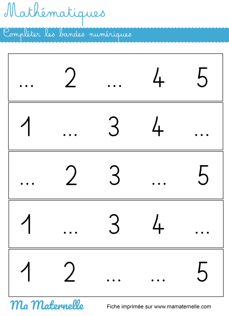 Grande section - Mathématiques : compléter les bandes numériques