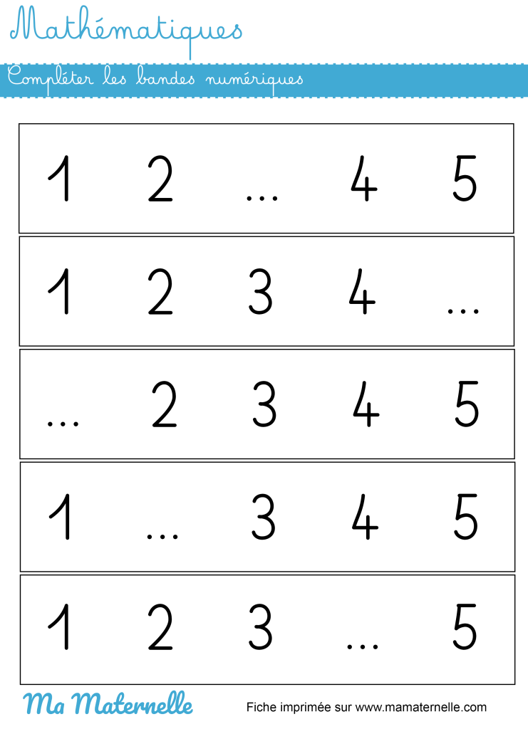Moyenne section - Mathématiques : compléter les bandes numériques