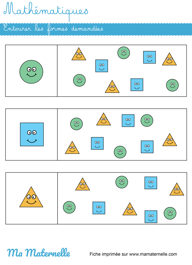 Petite section - Mathématiques : entourer les formes demandées