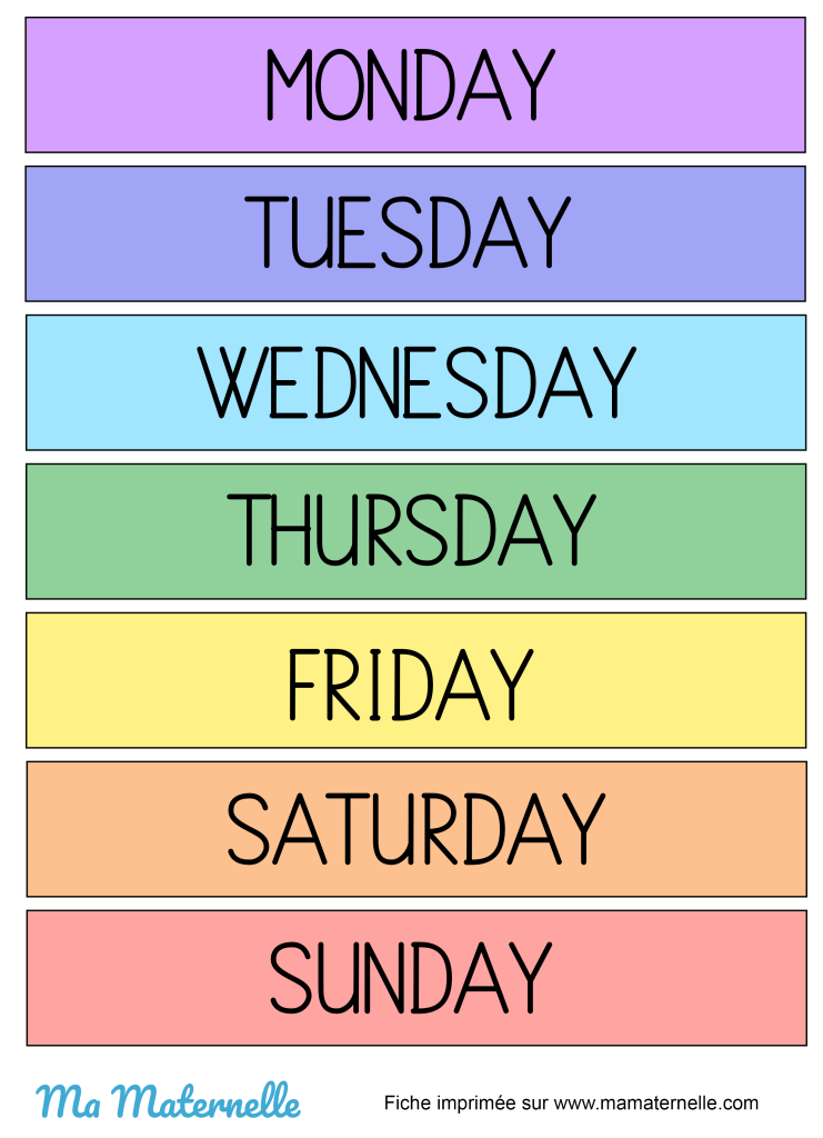 Activités - Outil pédagogique : jours de la semaine en anglais