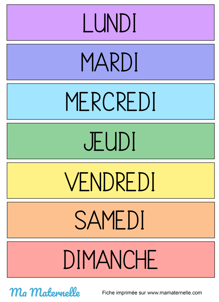 Activités - Outil pédagogique : jours de la semaine