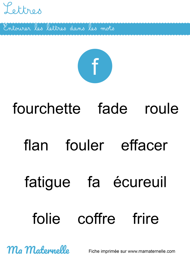 Grande section - Lettres : entourer les lettres dans les mots