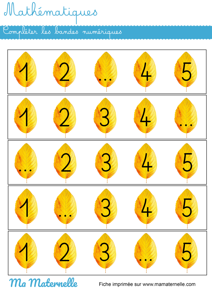 Grande section - Mathématiques : compléter les bandes numériques