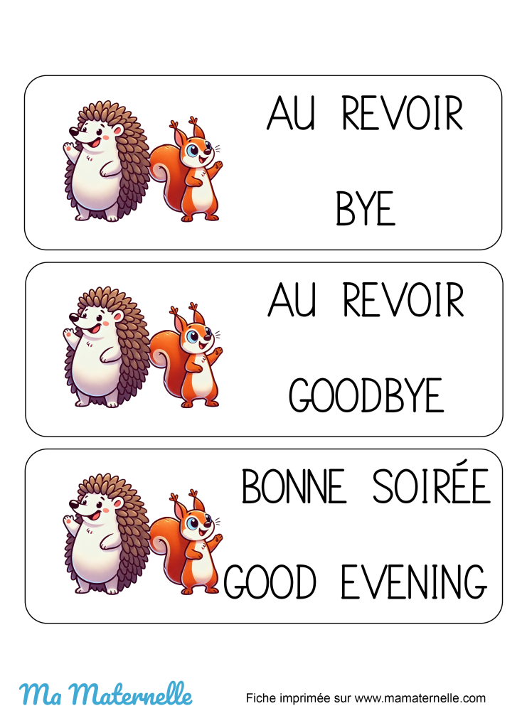 Activités - Affichage : au revoir en anglais